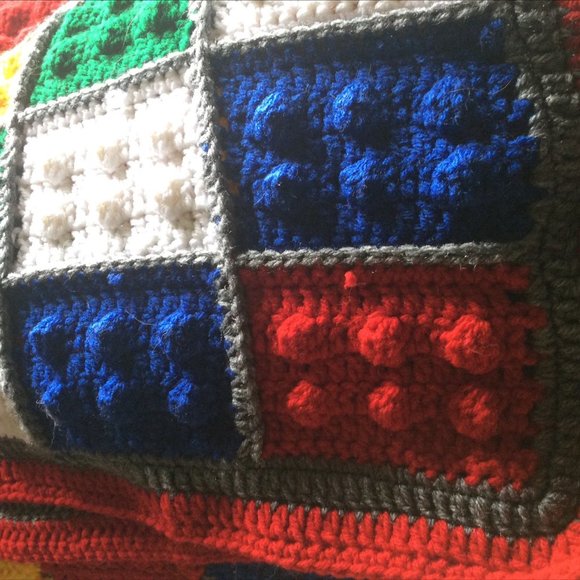 Set of 2 colorful crocheted Afghans 3 x 6 ft handmade Lego granny squares Twins - Picture 5 of 7